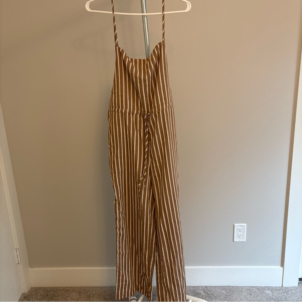 NWT Arcadia Striped Tan Jumpsuit - Mediun